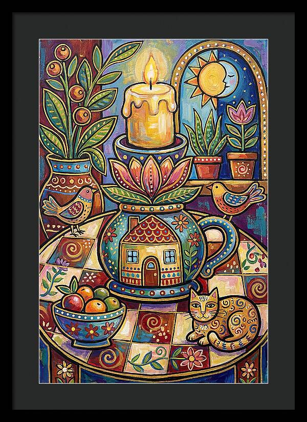 Folk Art Candlestick Scene
