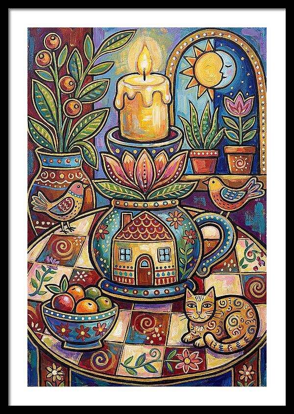 Folk Art Candlestick Scene