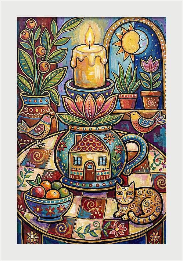 Folk Art Candlestick Scene
