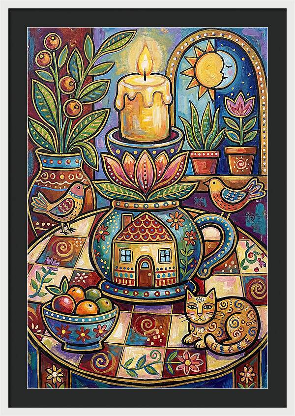 Folk Art Candlestick Scene