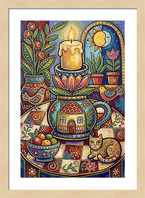 Folk Art Candlestick Scene