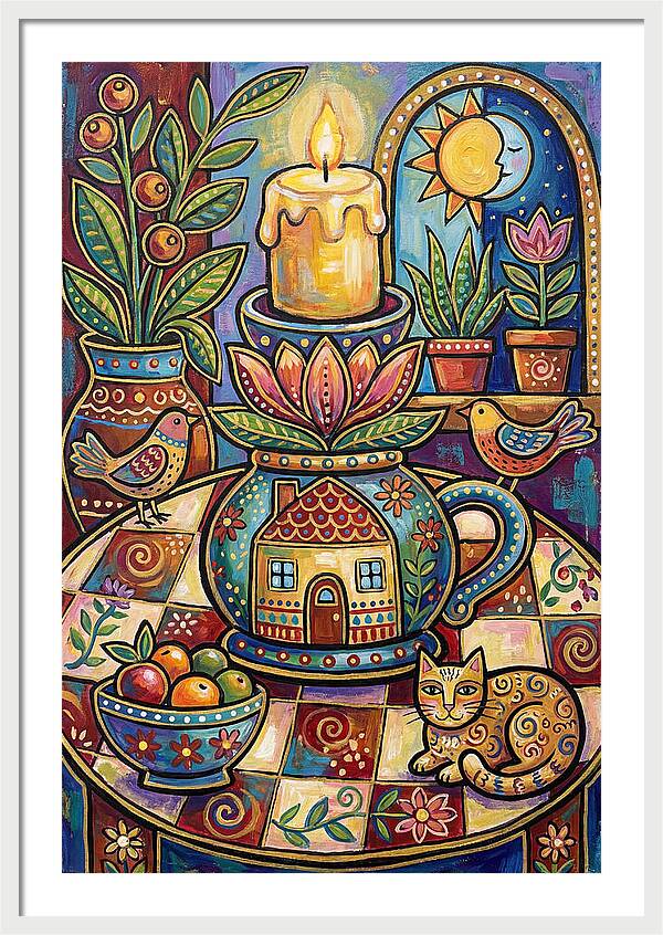 Folk Art Candlestick Scene