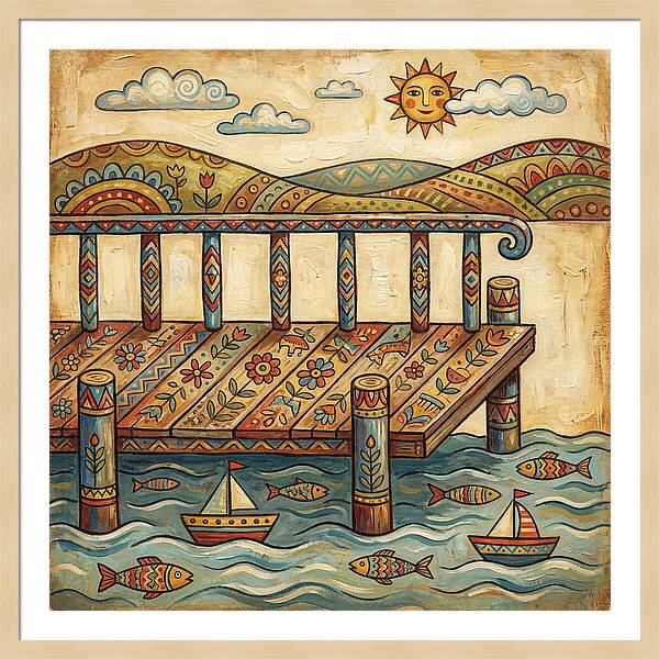 Folk Art Dock Scene