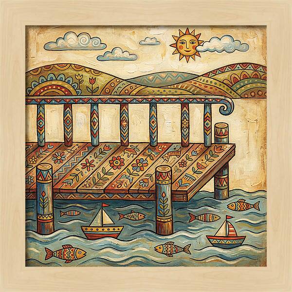Folk Art Dock Scene