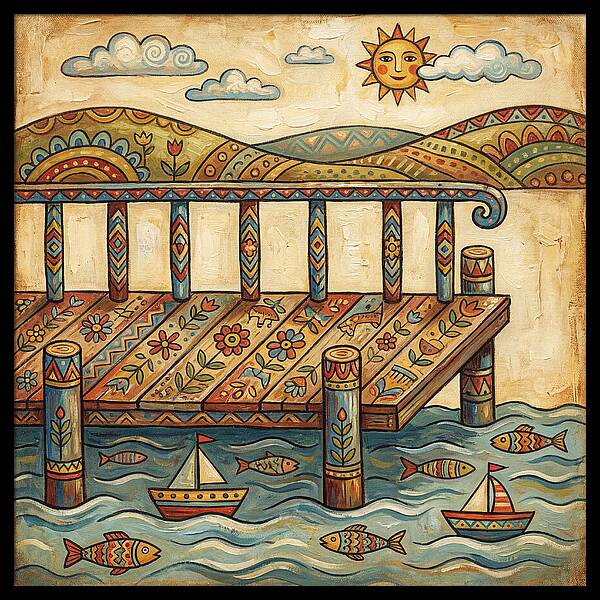 Folk Art Dock Scene