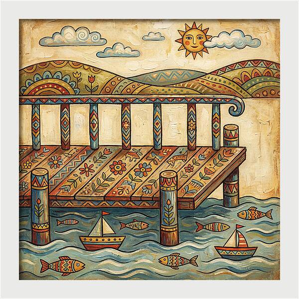 Folk Art Dock Scene