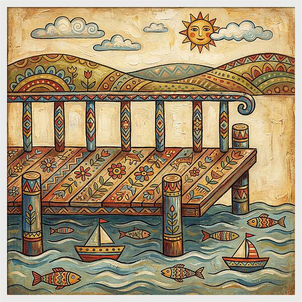 Folk Art Dock Scene