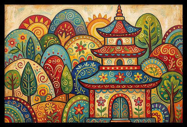 Folk Art Pagoda Amidst Nature