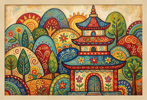 Folk Art Pagoda Amidst Nature