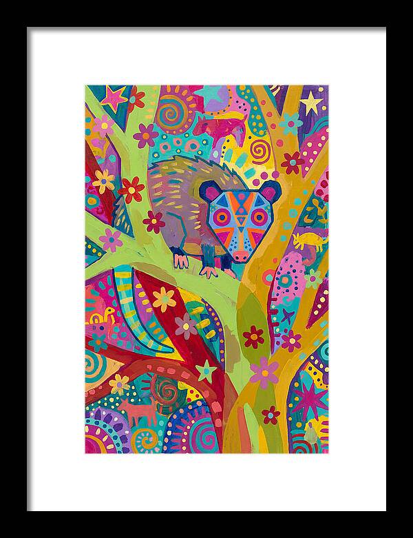 Folk Art Possum In Colorful Trees