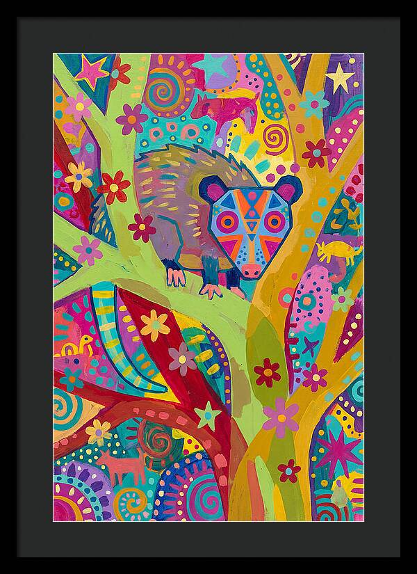 Folk Art Possum In Colorful Trees