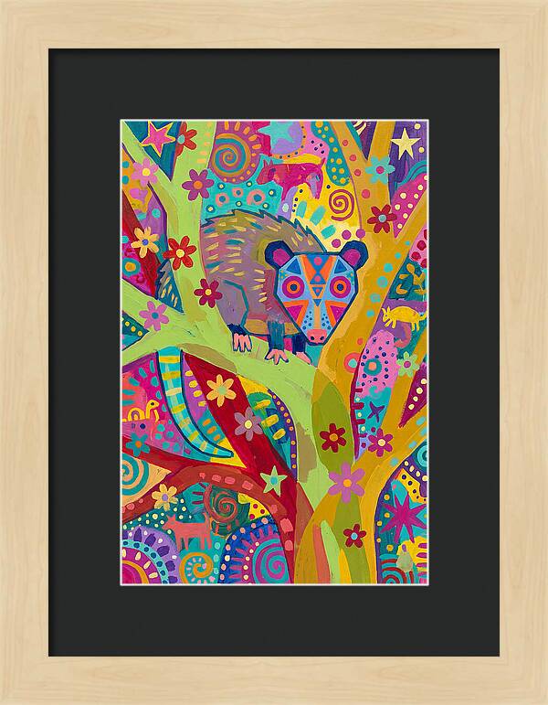 Folk Art Possum In Colorful Trees