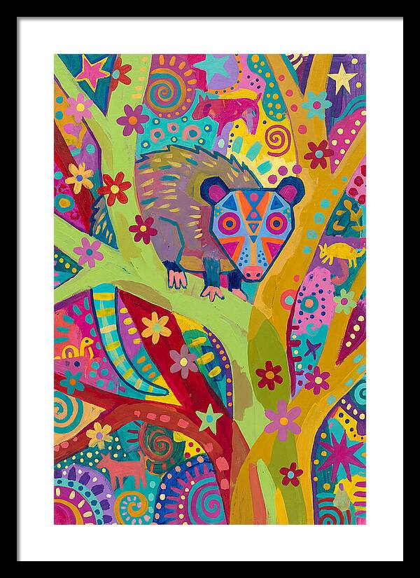 Folk Art Possum In Colorful Trees