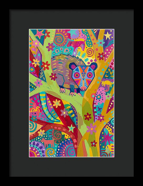 Folk Art Possum In Colorful Trees