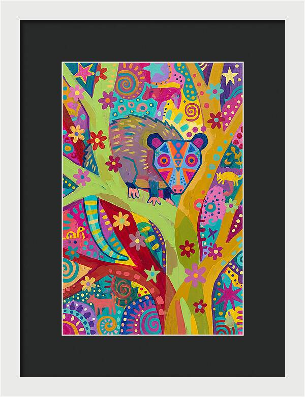 Folk Art Possum In Colorful Trees