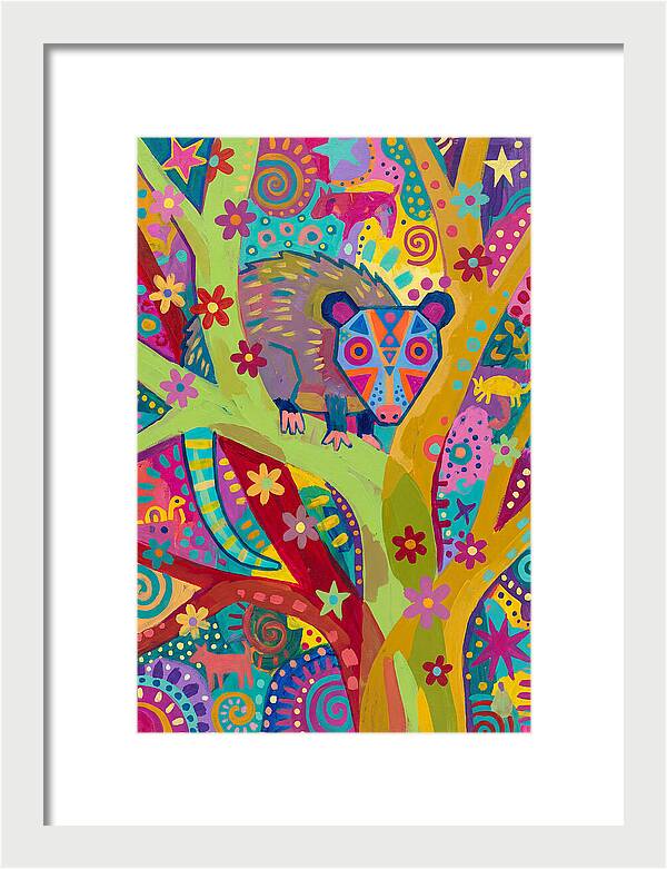 Folk Art Possum In Colorful Trees
