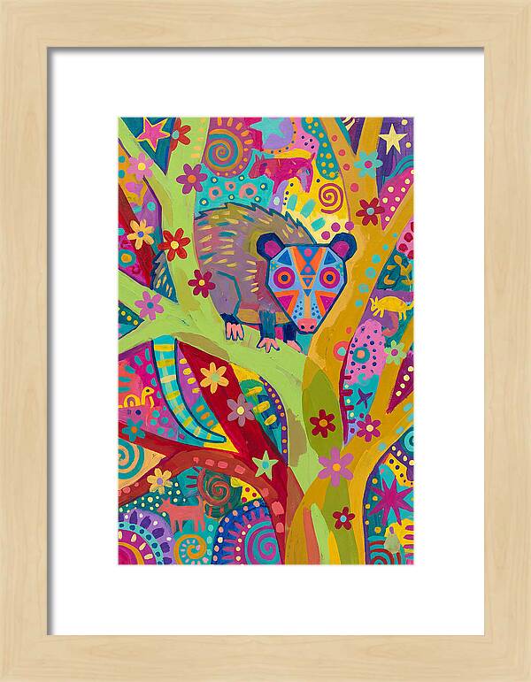 Folk Art Possum In Colorful Trees
