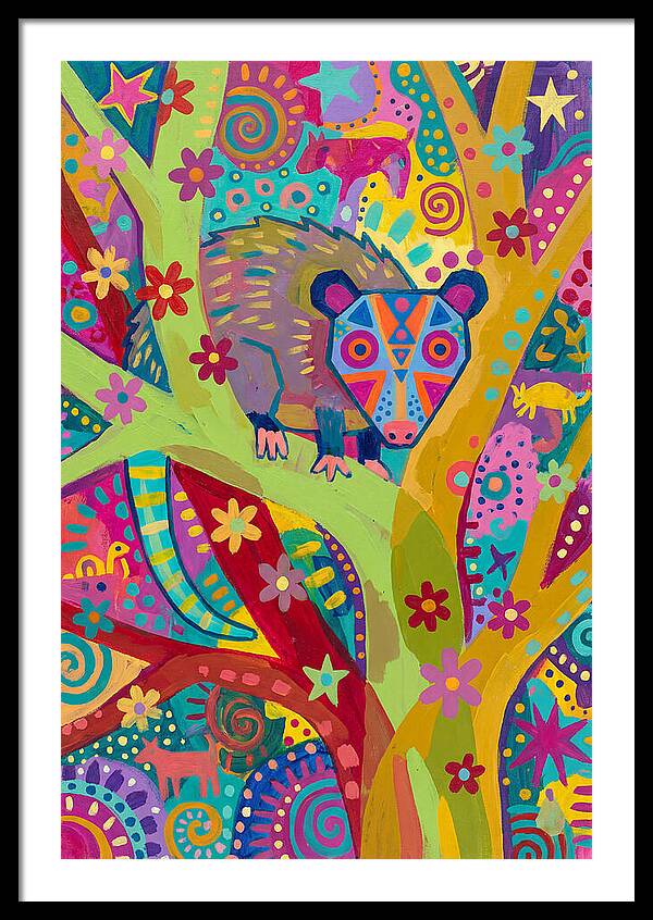 Folk Art Possum In Colorful Trees