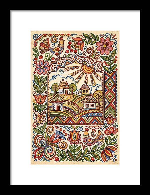 Folk Art Village Scene