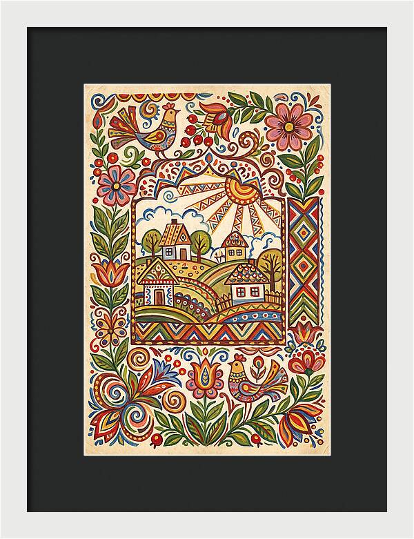 Folk Art Village Scene