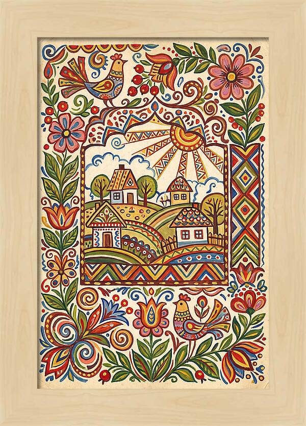 Folk Art Village Scene