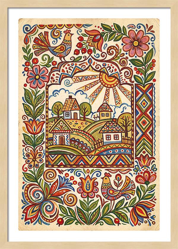 Folk Art Village Scene