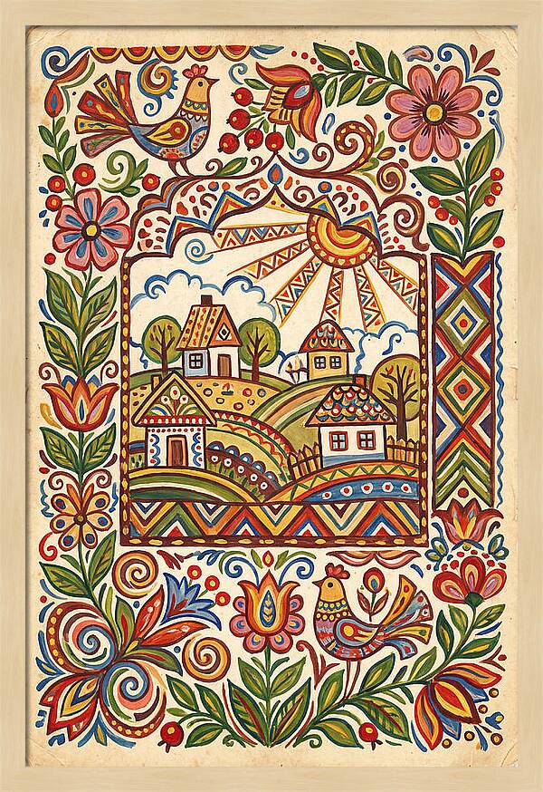 Folk Art Village Scene