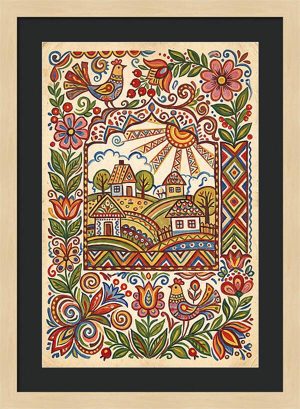 Folk Art Village Scene