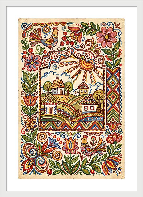 Folk Art Village Scene