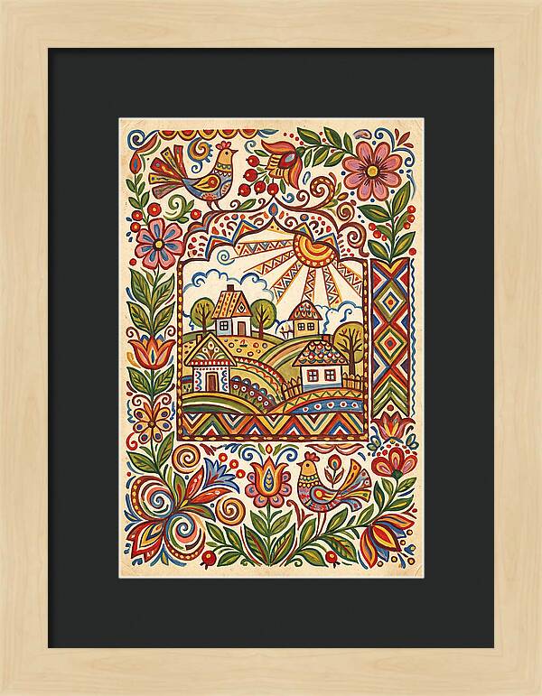 Folk Art Village Scene