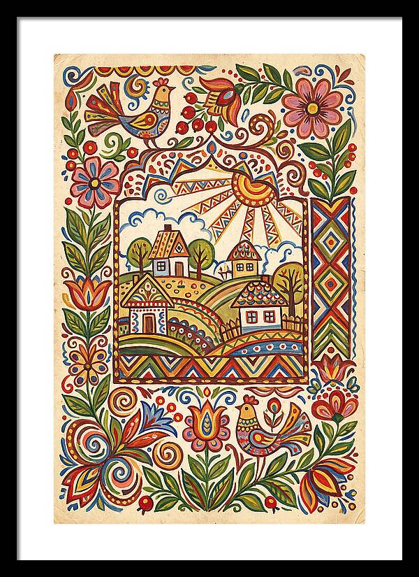 Folk Art Village Scene