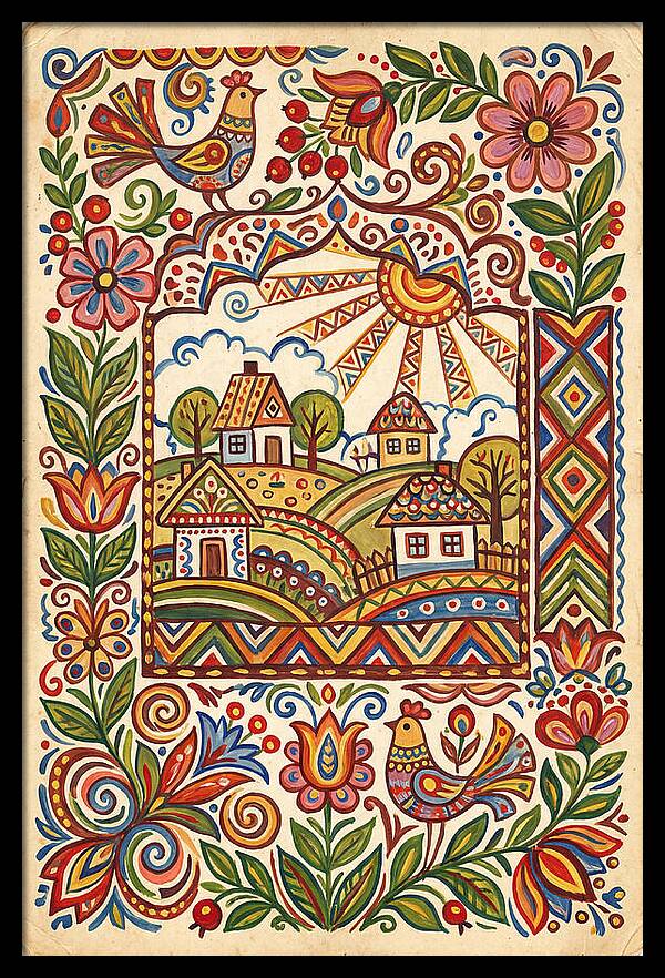 Folk Art Village Scene