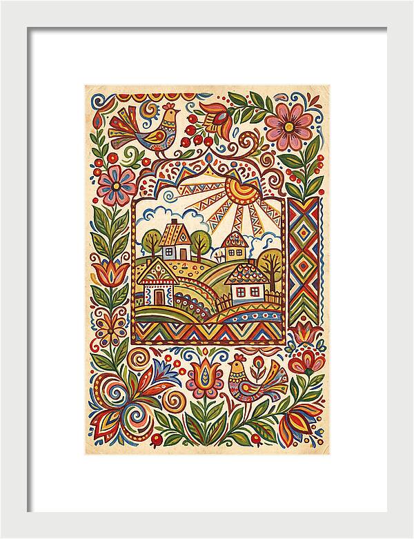 Folk Art Village Scene