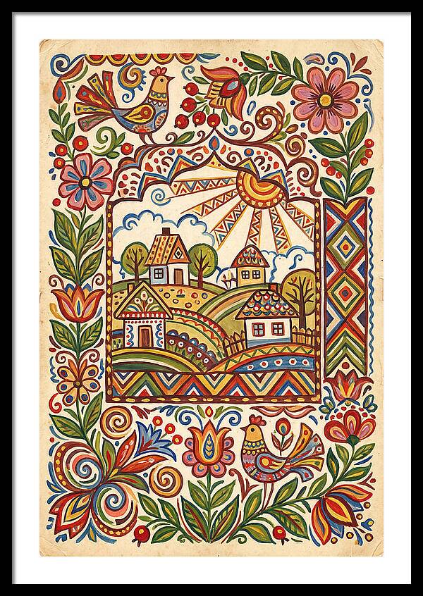 Folk Art Village Scene