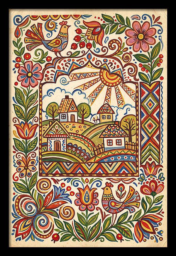 Folk Art Village Scene