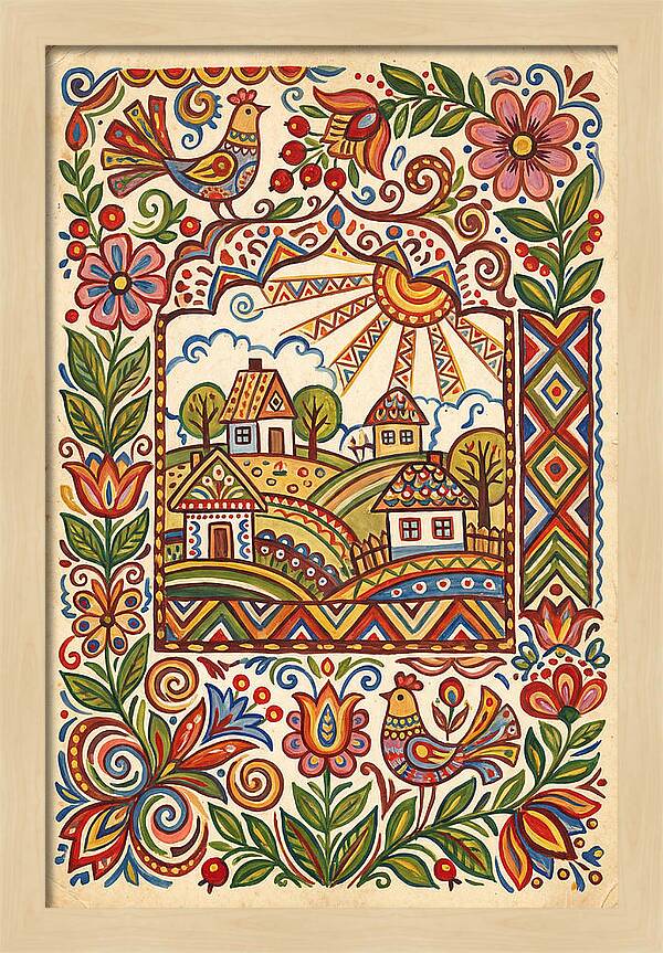 Folk Art Village Scene