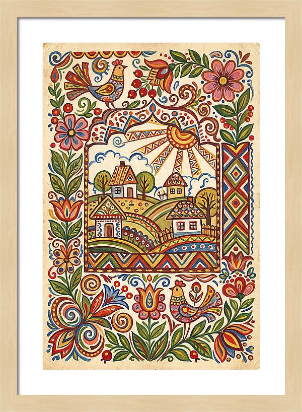 Folk Art Village Scene