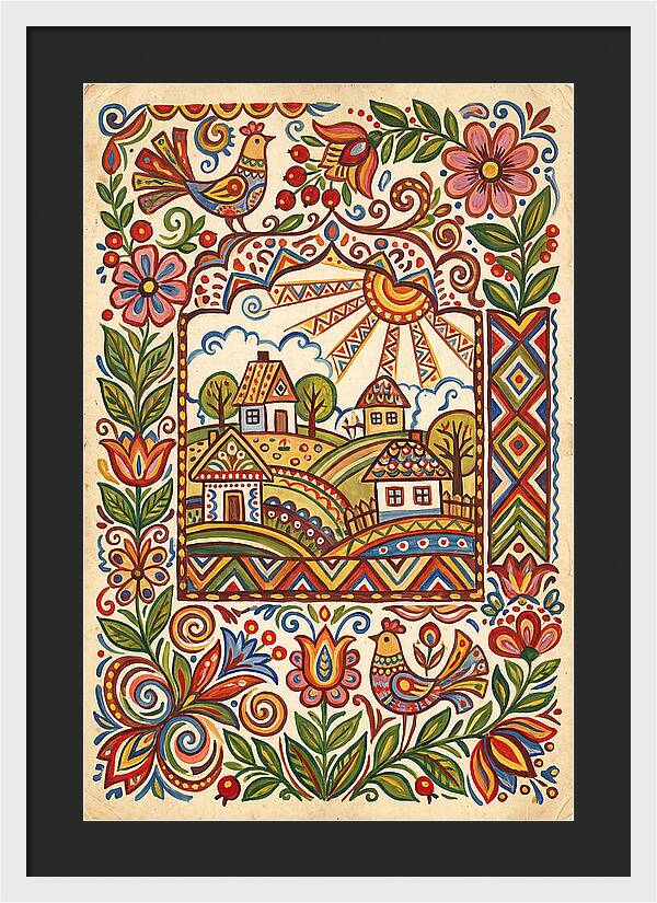 Folk Art Village Scene