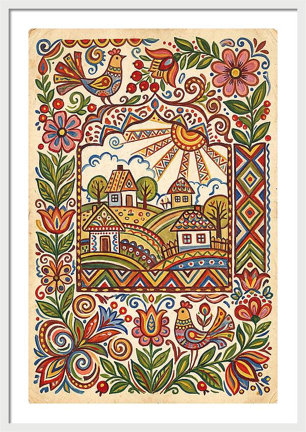 Folk Art Village Scene
