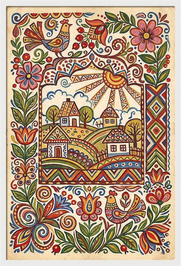 Folk Art Village Scene