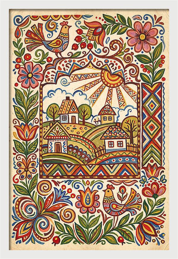 Folk Art Village Scene