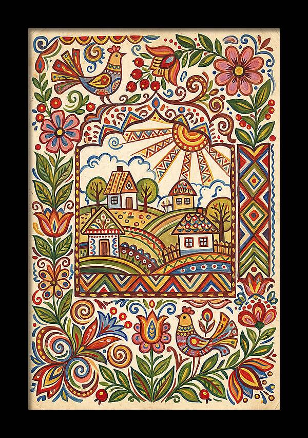Folk Art Village Scene