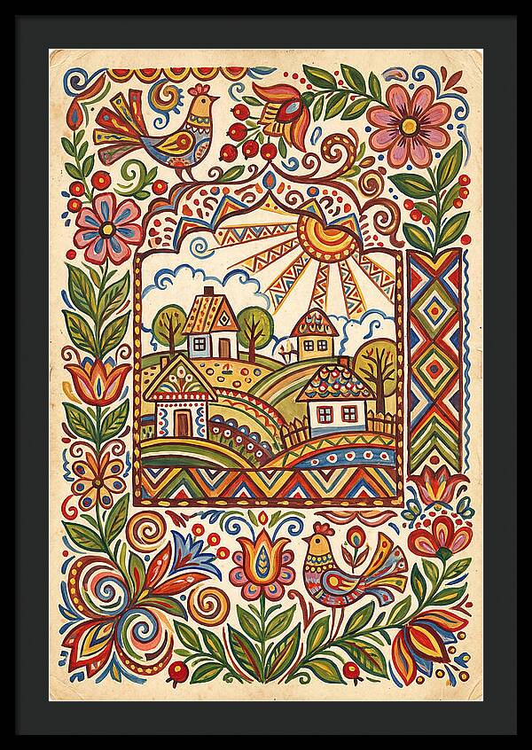 Folk Art Village Scene
