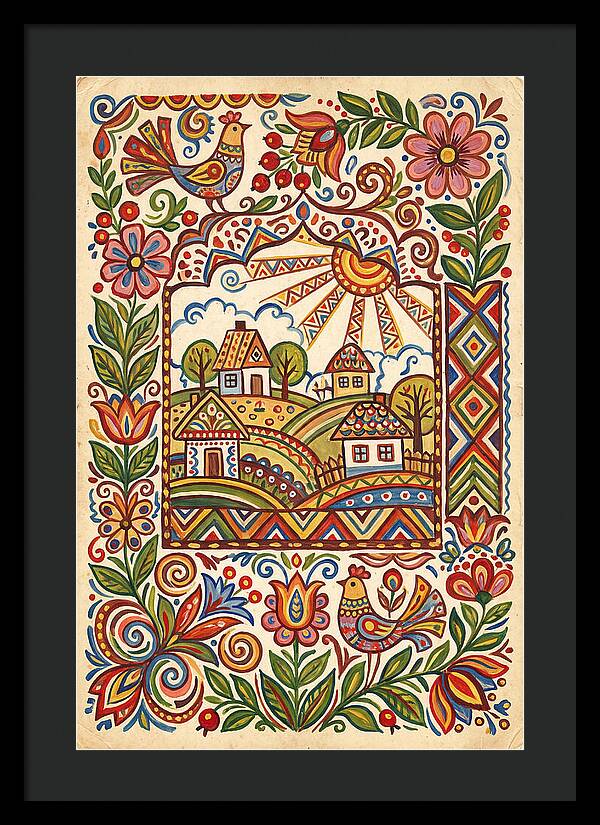Folk Art Village Scene