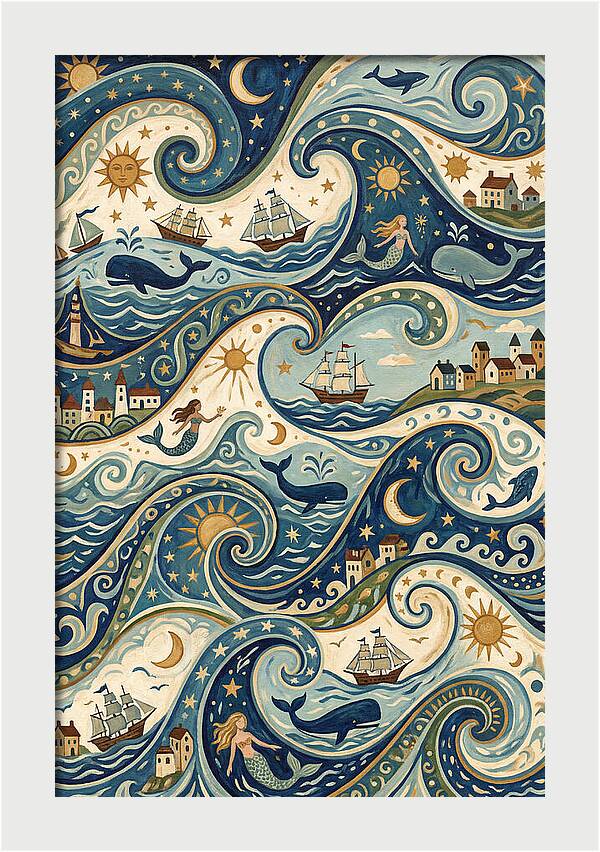 Folk Art Waves And Whales