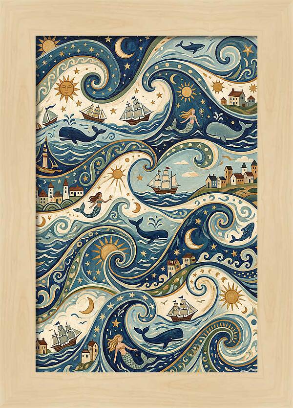 Folk Art Waves And Whales