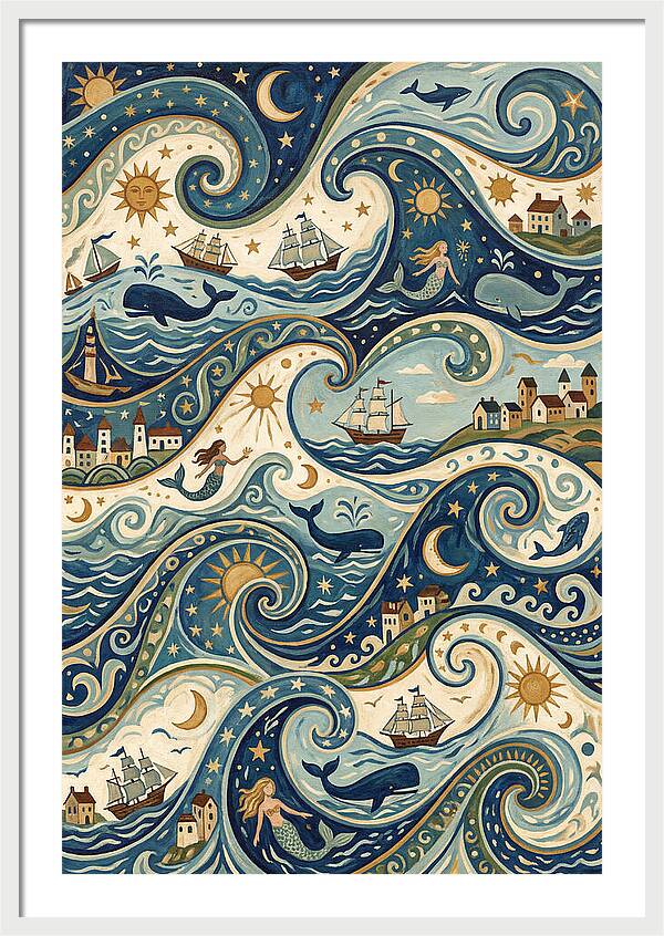 Folk Art Waves And Whales