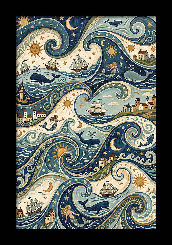 Folk Art Waves And Whales