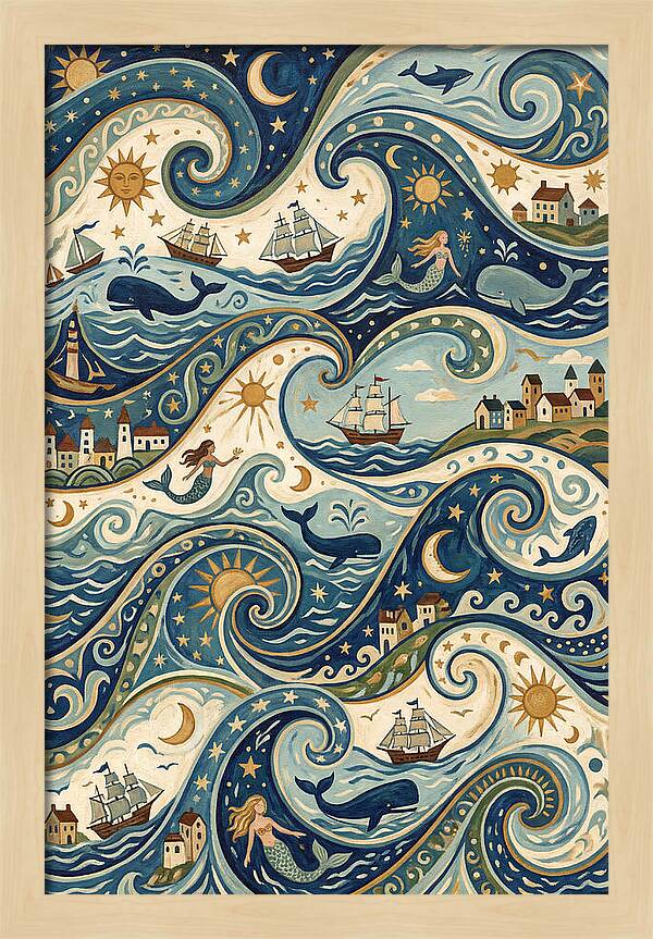 Folk Art Waves And Whales
