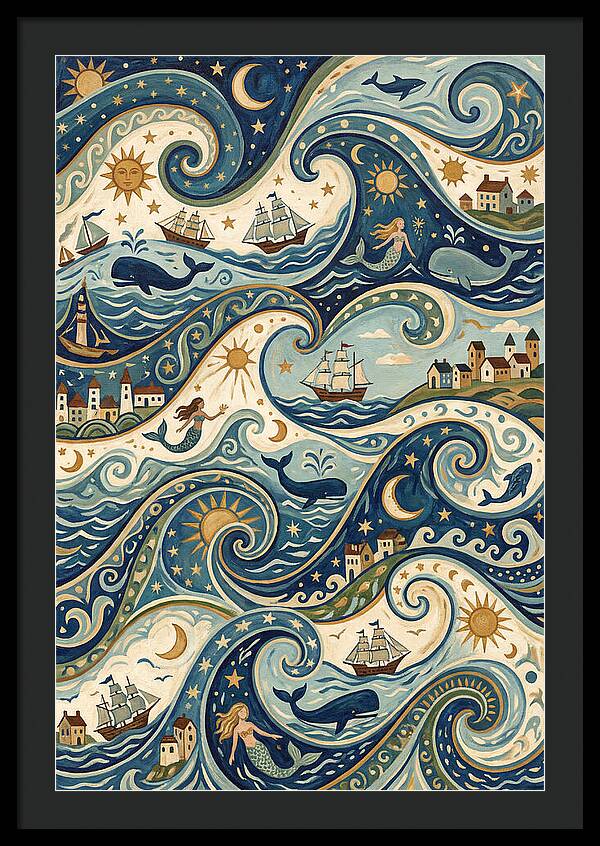 Folk Art Waves And Whales